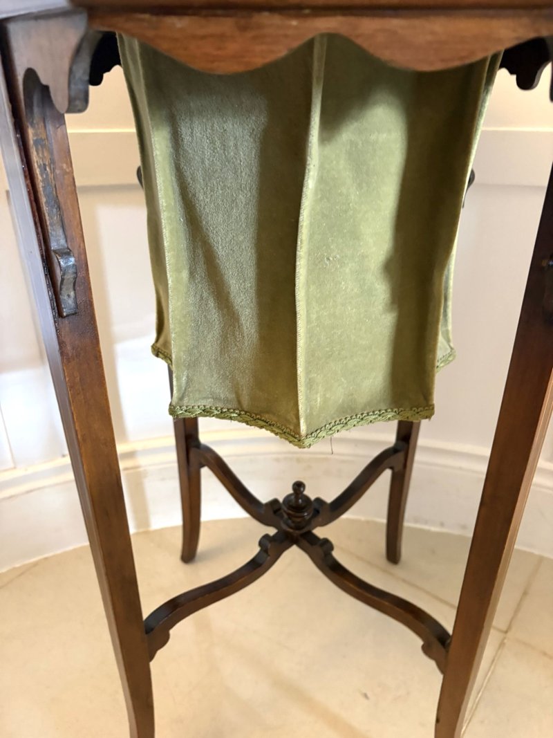 Antique Edwardian Inlaid Mahogany Octagonal Work / Lamp Table Sewing Table With Silk Basket - Image 7